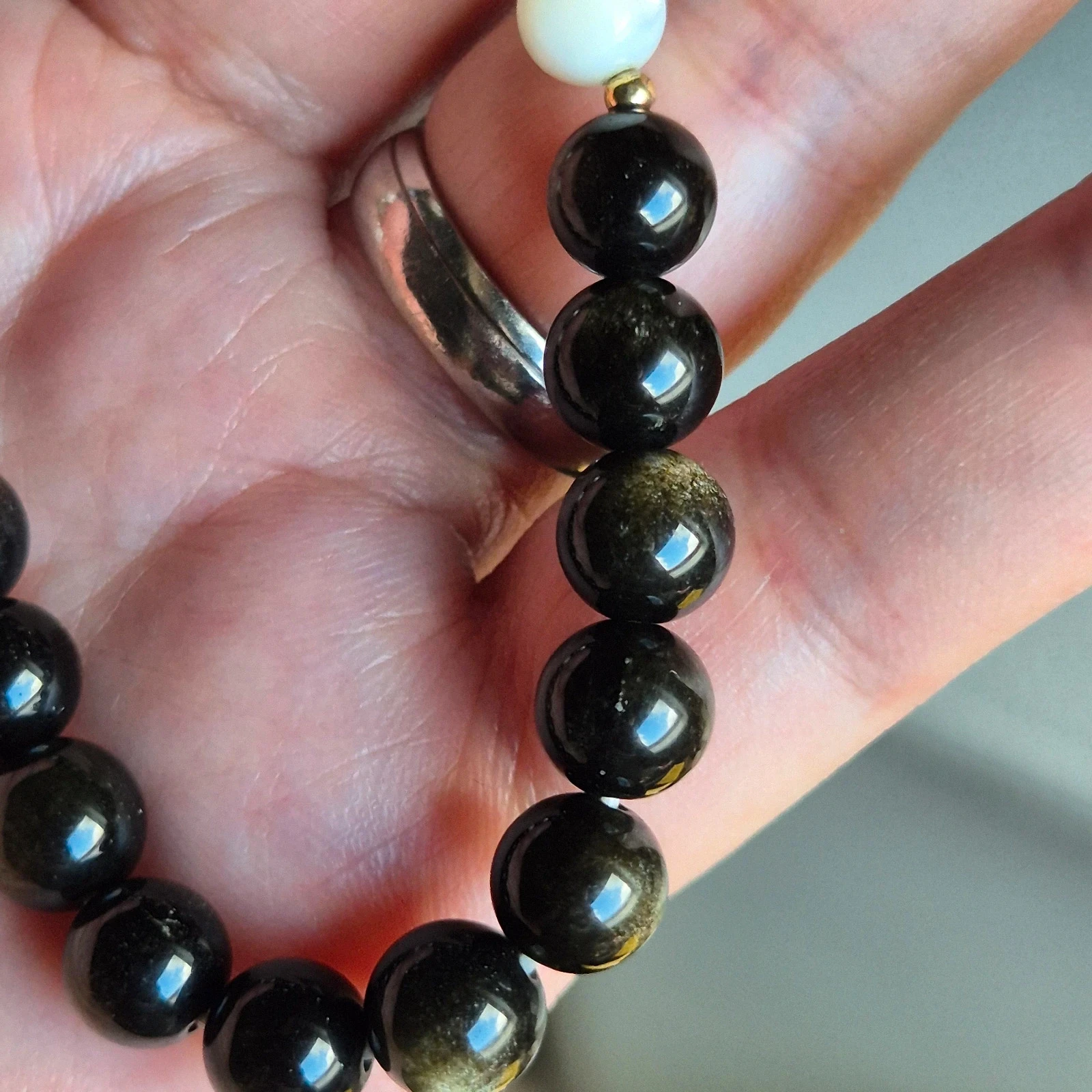 Natuurlijke gouden Obsidian hartvormige en kralenvormige armband – photo 7